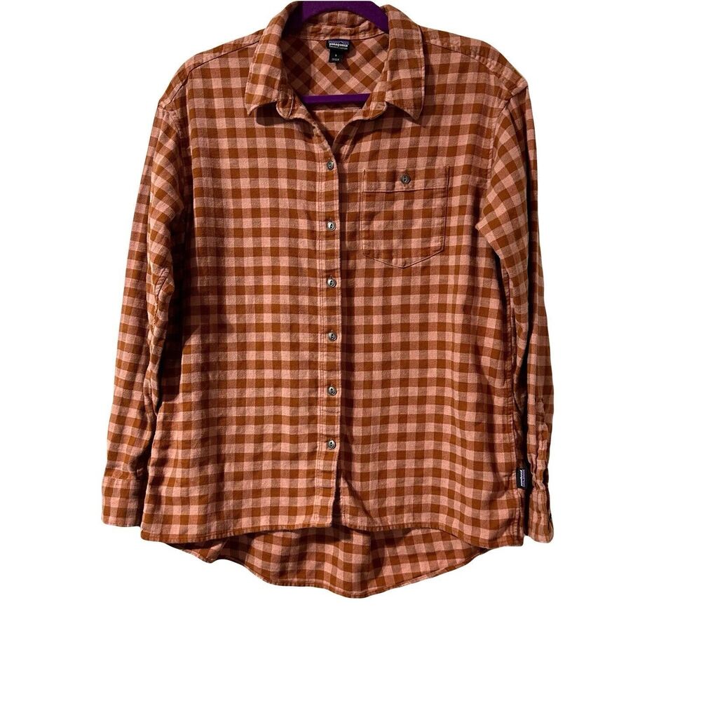 Patagonia Driving Song Shirt Women’s Size S  Rust Plaid Flannel Organic Cotton
